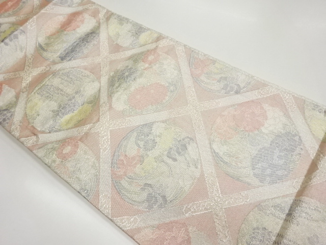 佐賀錦格天井に花丸文様織出し袋帯